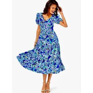 New Lilly Pulitzer Spring Multicolor Floral Grace Tiered Midi Dress US 00
